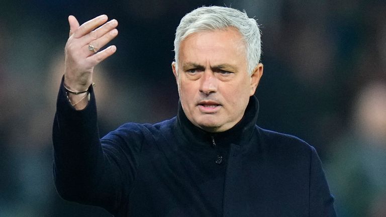Roma's head coach Jose Mourinho gestures during the Europa League playoff first leg soccer match vs Red Bull Salzburg 